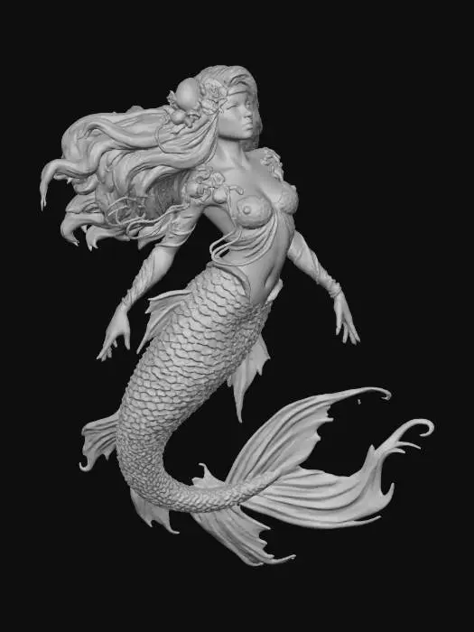 3D model for green fantasy mermaid with blond hair