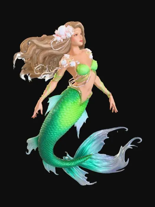 3D model for green fantasy mermaid with blond hair
