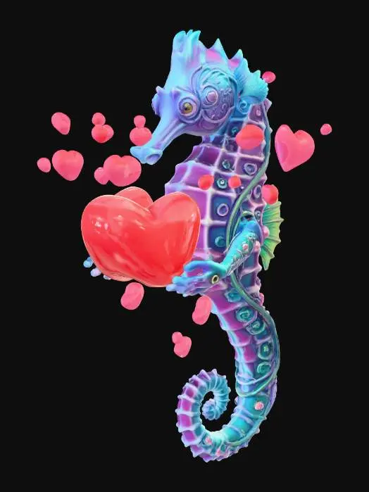 3D model for iridescent seahorse valentines