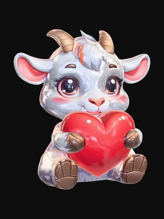 3D model for Valentine baby goat holding a heart.