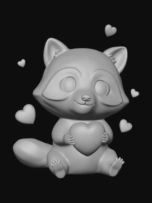 3D model for Valentine baby raccoon holding a heart.