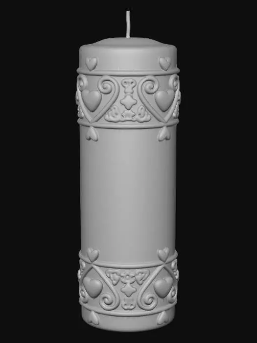 3D model for white candle trimmed in elegant gold and red hearts