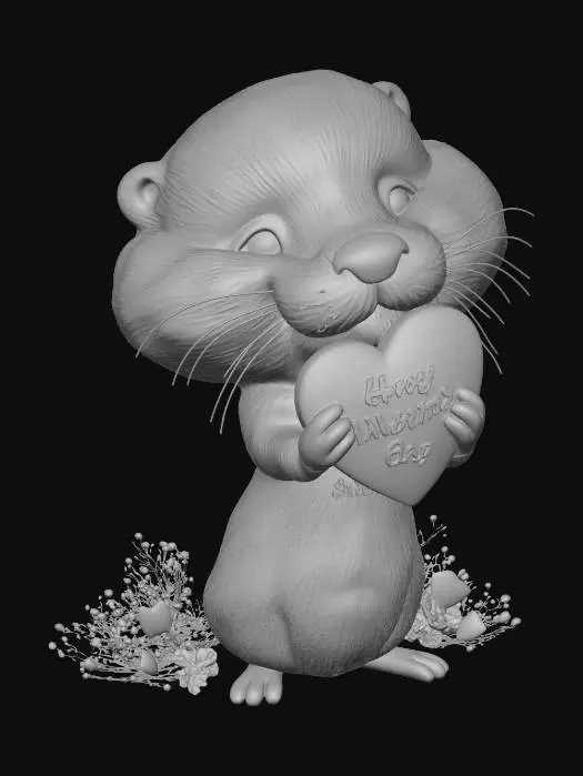 3D model for Baby otter with flowers and pink valentine.