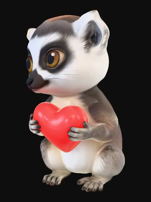 3D model for Baby Lemur with a Valentine Heart