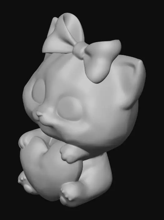 3D model for Kitten with a bow on it's head and holding a valentine heart.