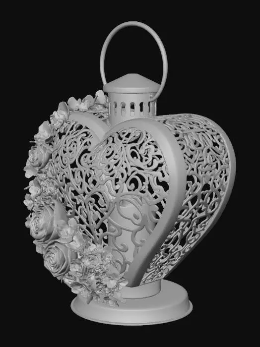 3D model for Heart of gold lantern with candle and flowers