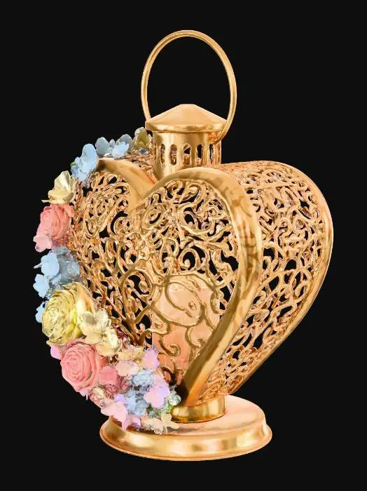 3D model for Heart of gold lantern with candle and flowers