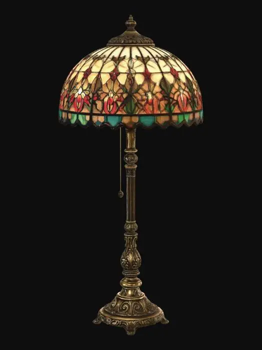 3D model for 1800's stain glass and brass floor lamp.
