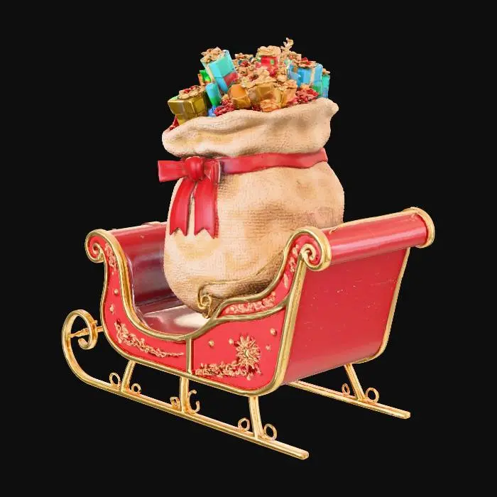 3D model for Santa's Sleigh with large bag of presents.