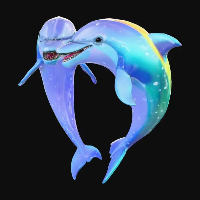 3D model for Two Iridescent bottle nose dolphins forming a heart.