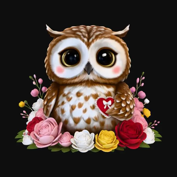 3D model for Baby owl with flowers and a valentine.