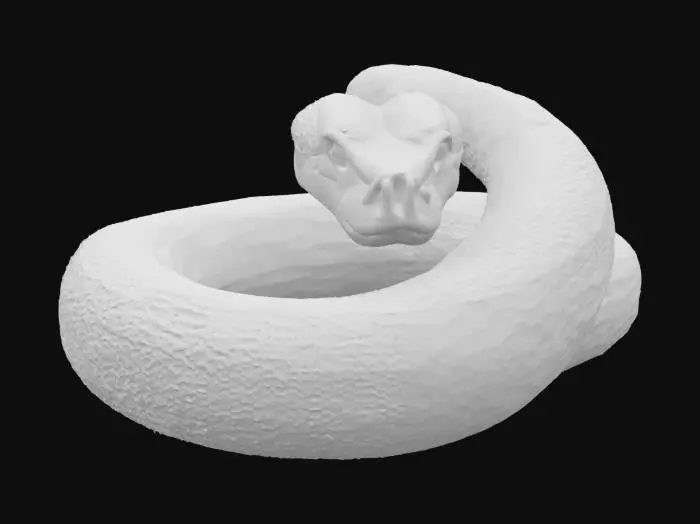 3D model for Ultra realistic, highly detailed Amazonian Boa Constrictor, game-ready asset, neutral, flat, slightly curved pose suitable for rigging, smooth, shiny scales, intricate patterns, earthy jungle greens and browns, muscular, flexible body, realistic reptilian eyes.