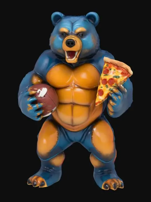3D model for [CHICAGO]POLISHED SPORTS BEAR EATING PIZZA HOLDING FOOTBALL Battle Pose #AROUNDTHEWORLD#