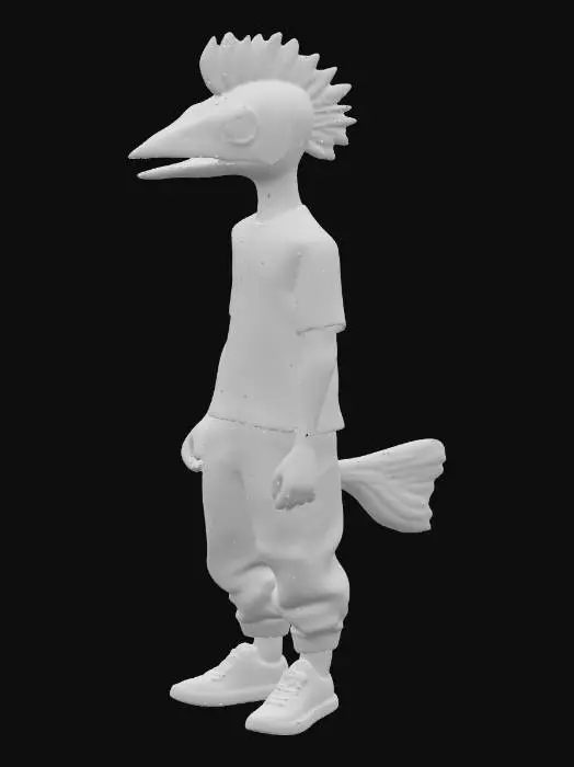 3D model for arowana, anthropomorphic fish, humanoid beast, casual urban brazilian boyhood culture clothing made in 1987