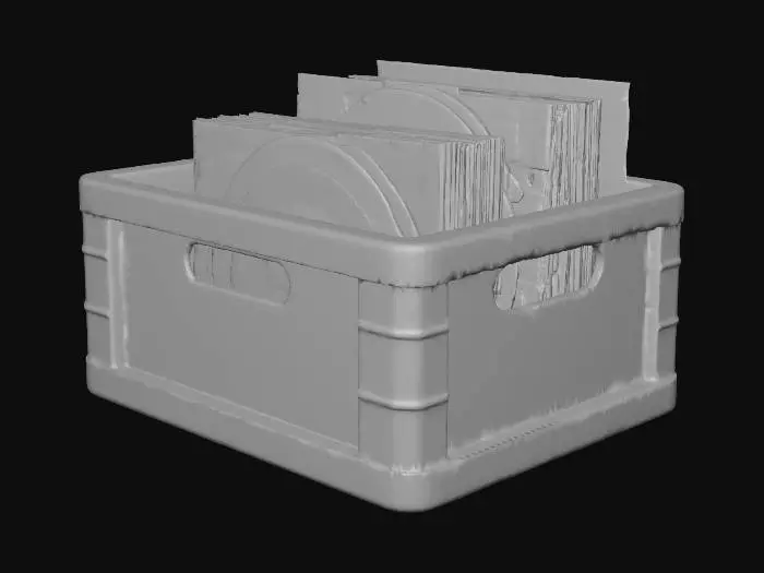 3D model for Peach Coloured Vinyl crate filled with different vinyl covers stacked