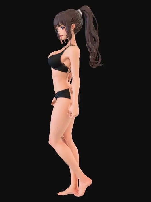3D model for Anime Character in Black Swimwear