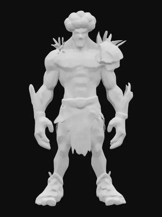 3D model for Symmetrical Body, Full Body, A-pose, low poly, broccoli humanoid, tall, skinny, warrior, tough