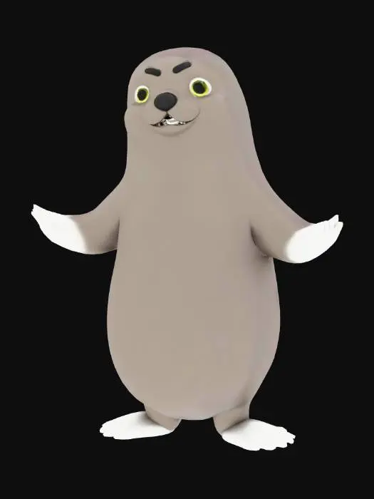 3D model for Can you create a stylized cartoon seal animal rigged with beautiful gray gradient on skin