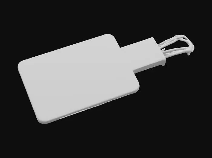 3D model for Create a 3D model of a small, single-piece cyberpunk cosplay prop: a standalone neural interface board, worn as a flat accessory. Feature a sleek, robotic design with a thin, board-like structure, etched with glowing circuitry patterns and a pulsating holographic display embedded in a mechanical frame. Include blinking micro-LEDs and a translucent core with a cybernetic glow, evoking a dystopian, high-tech vibe inspired by Neuromancer or Cyberpunk 2077. Emphasize angular, machine-like geometry. Ensure it’s wearable, lightweight, and 3D-printable as a single, non-modular piece, with no body part attachment.