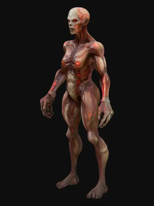 3D model for Doom 3-Style Monster / Demon (Humanoid)

“A mutated humanoid demon in a T-pose, pale skin with glowing red veins, mechanical implants fused into flesh, scars and exposed muscle. Horror sci-fi style inspired by Doom 3, realistic textures, gritty and terrifying appearance. No weapons, game-ready model.”