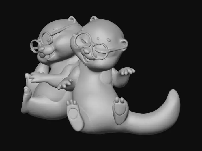 3D model for Erstelle mir 2 Otter die auf dem Rücken liegen nebeneinander und Händchen halten. Das bitte im comic Stil. Die Otter sollen süß aussehen.
