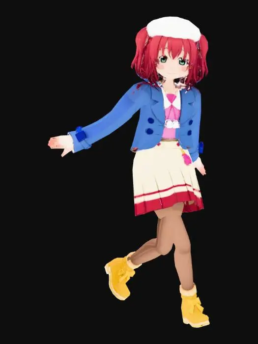 3D model for Ruby  in T-Pose with Red Hair and Blue Jacket