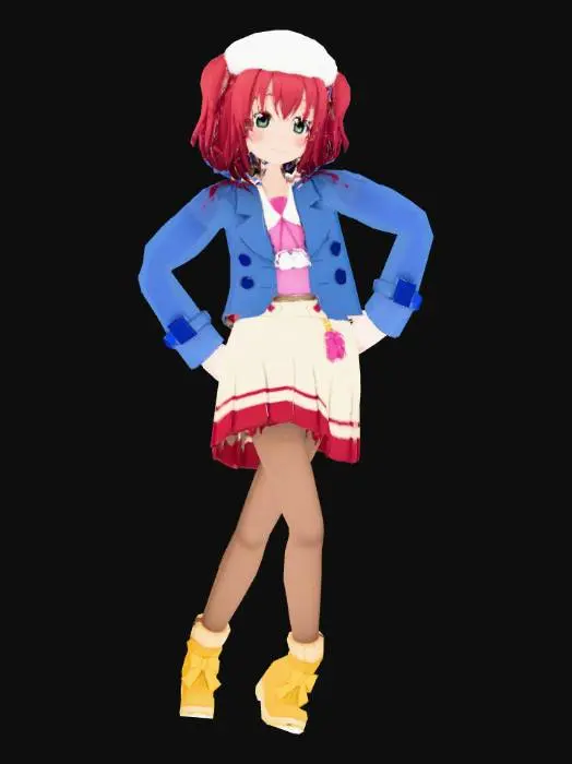 3D model for Ruby  in T-Pose with Red Hair and Blue Jacket