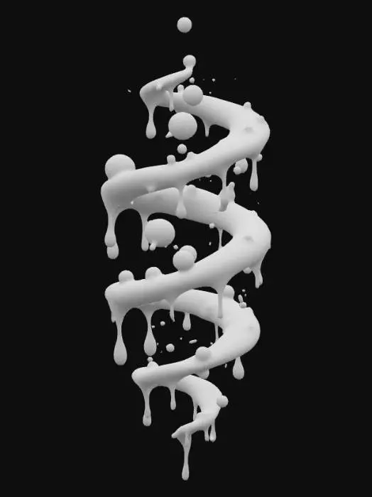 3D model for Liquid gold organic dripping spiral shape, gold bubbles and white clouds, foam, white background 