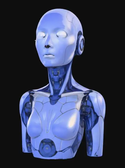 3D model for Crée une image sur le thème "synthetic dreams ", qui représente une intelligence artificielle humanoïde,  sur fond transparent png
