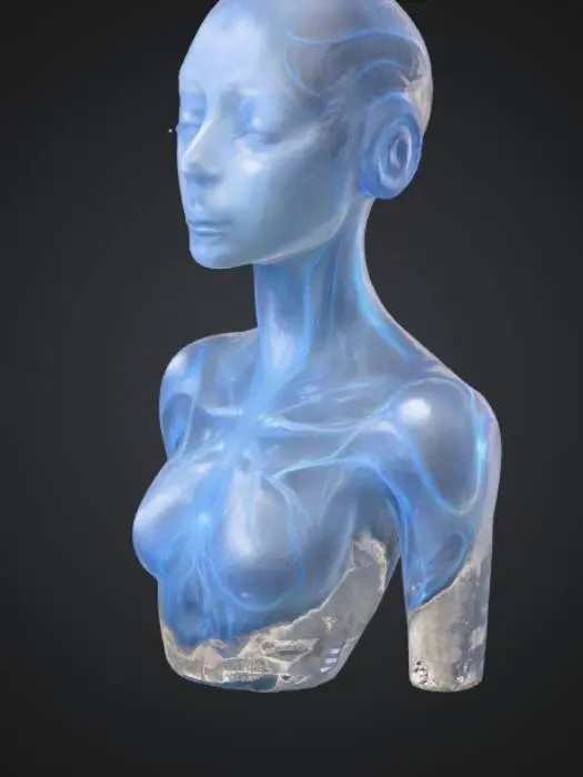 3D model for Crée une image sur le thème "synthetic dreams ", qui représente une intelligence artificielle humanoïde,  sur fond transparent png