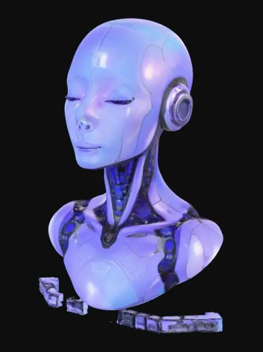 3D model for Crée une image sur le thème "synthetic dreams ", qui représente une intelligence artificielle humanoïde,  sur fond transparent png