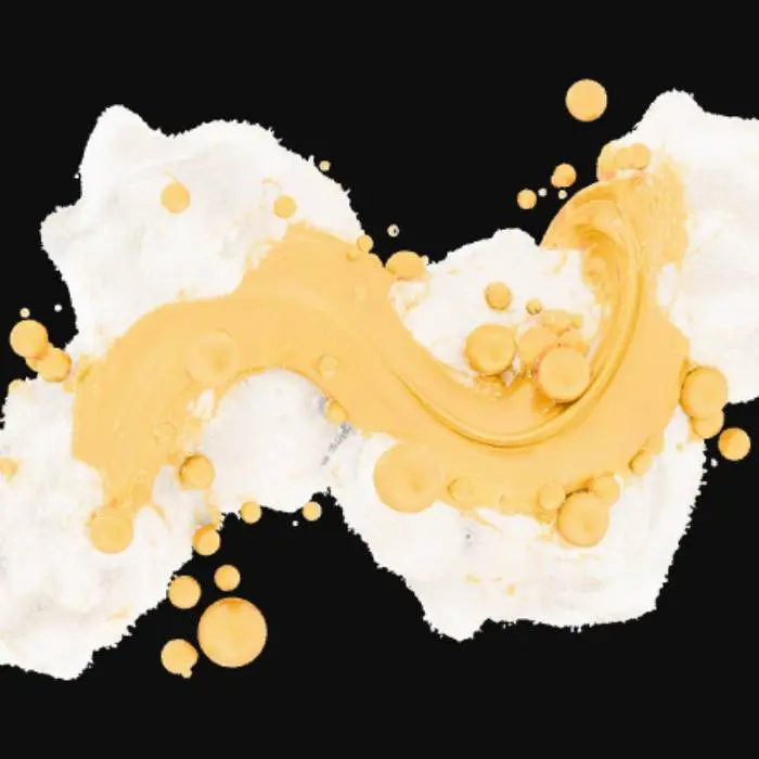 3D model for Liquid gold organic shape, gold bubbles and white clouds, foam