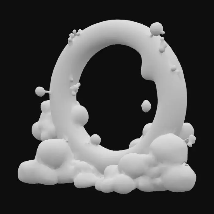 3D model for Liquid gold organic dripping circle cloud shape, gold bubbles and white clouds, foam, white background 