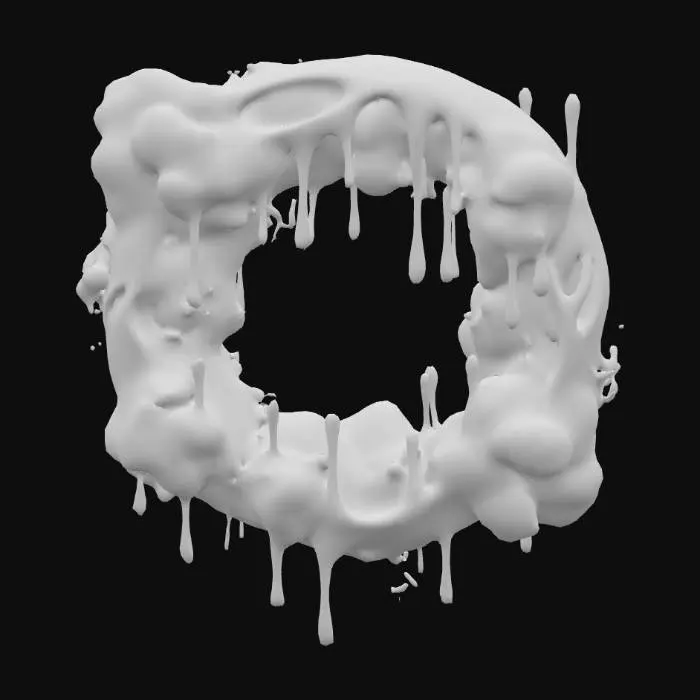 3D model for Liquid gold organic circular dripping shape, gold bubbles and white clouds, foam, white background 