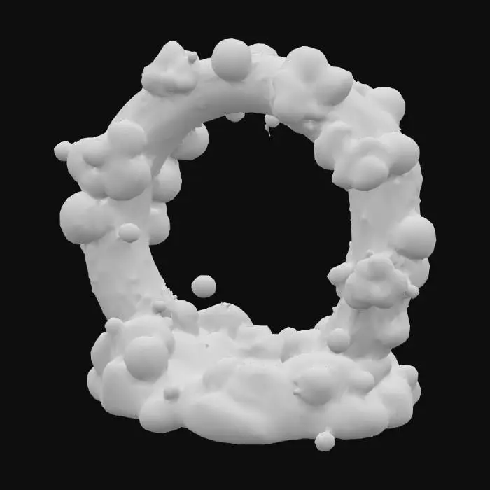 3D model for Liquid gold organic dripping circle cloud shape, gold bubbles and white clouds, foam, white background 