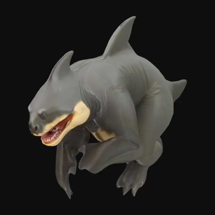 3D model for model of a land-shark. bear body and legs, shark fins and head