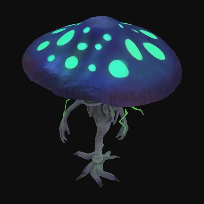 3D model for Anthropomorphic evil mushrooms, open mouth, sharo, full body shines around stars #bioluminescent#