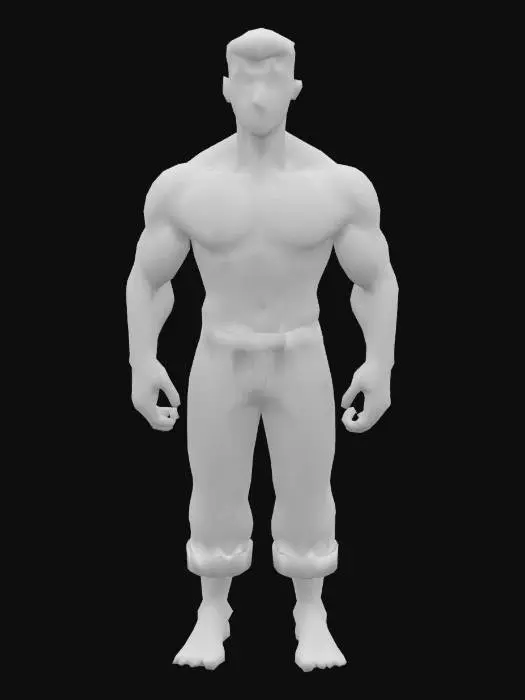 3D model for low poly, human main character,  fantasy, simple,  fit, muscular,no weapons, no armor just pants