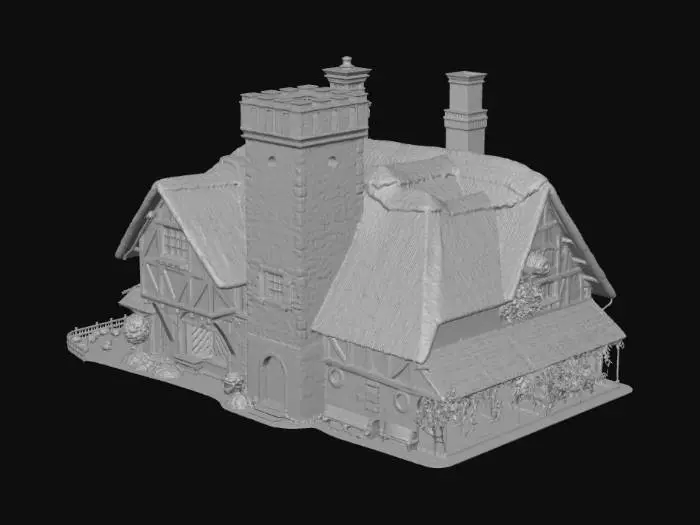 3D model for Créame varios modelos de casas medievales, una con granja, otra solo la casa, otra con huerto y otra con un torreón.