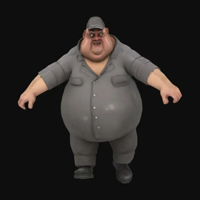 3D model for hideous shady evil very fat janitor man t-pose