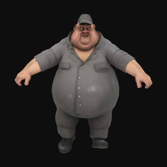 3D model for hideous shady evil very fat janitor man t-pose