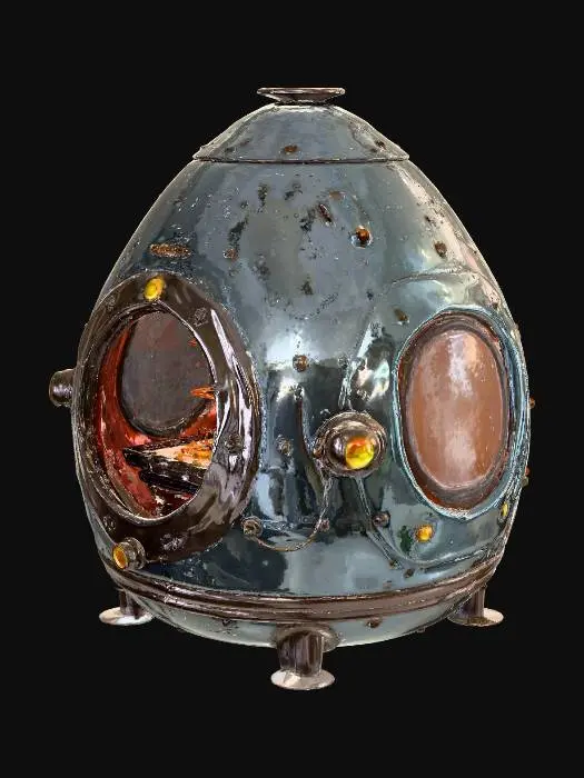 3D model for 1950 scifi inspired cylindrical egg shaped container furnace