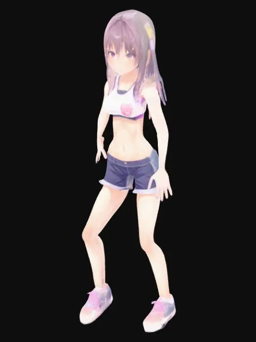 3D model for anime girl, shorts, midriff, t pose, navel