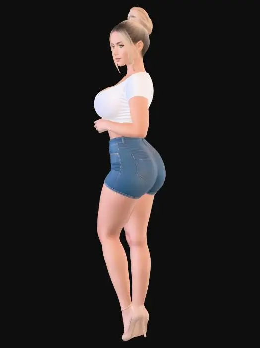 3D model for Denim and White Top Portrait