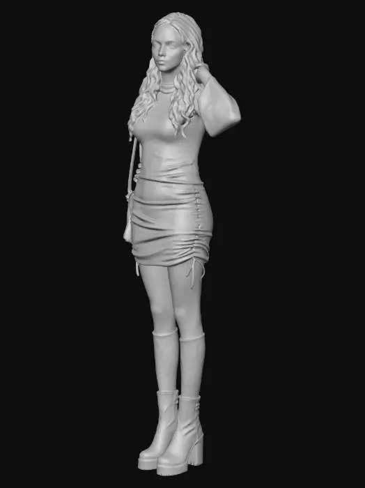 3D model for Burgundy Evening Dress in a Fitting Room