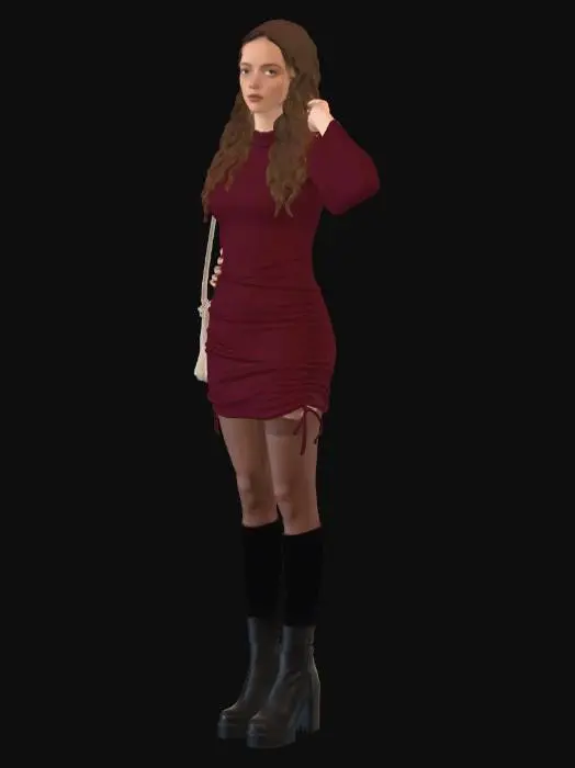 3D model for Burgundy Evening Dress in a Fitting Room