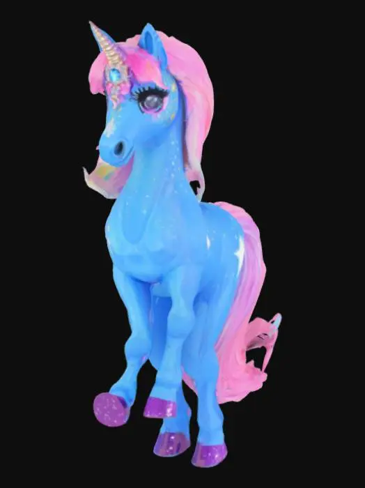 3D model for Unicorn like my little pony, blue skin with glitter, third eye with diamonds, celestial hair