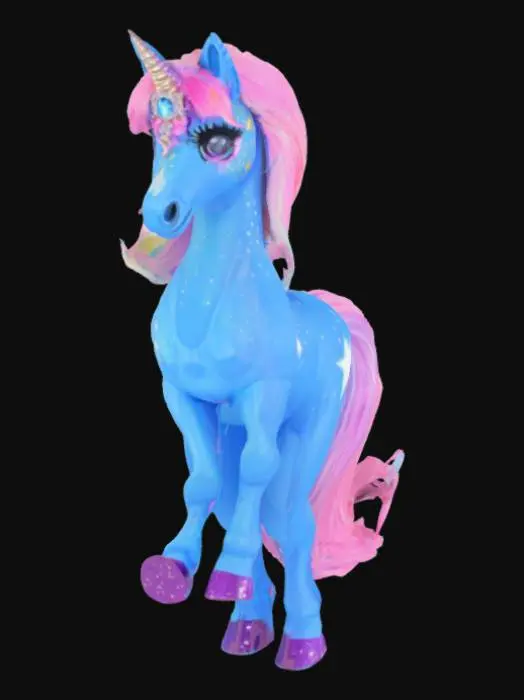 3D model for Unicorn like my little pony, blue skin with glitter, third eye with diamonds, celestial hair