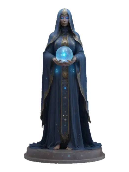 Fantasy starveil oracle, elegant female figure with a minimum 2mm thickness, clad in… 3D model, vytvořený pomocí AI