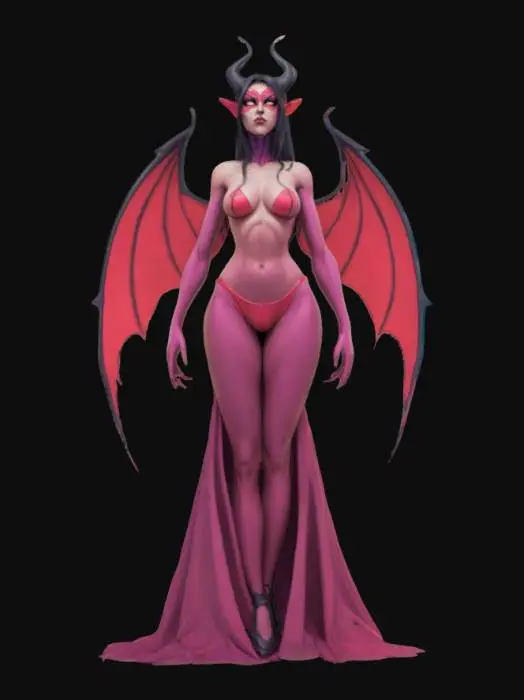 3D model for A cell shaded comic book character, cell shaded with thick black lines and bold colors, a succubus